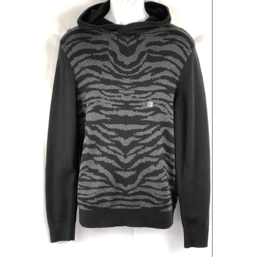 NWT Express Hooded Sweater S Blk Gray geo Long Sleeve Hoodie Punk Grunge Skater